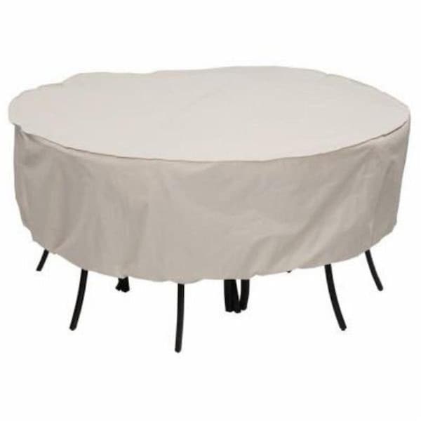Gardencare 30 in. x 80 in. Dia; 600 x 300D PE Elastic Taupe Round Table & Chair Dining Set Patio Cover GA3852491 - main
